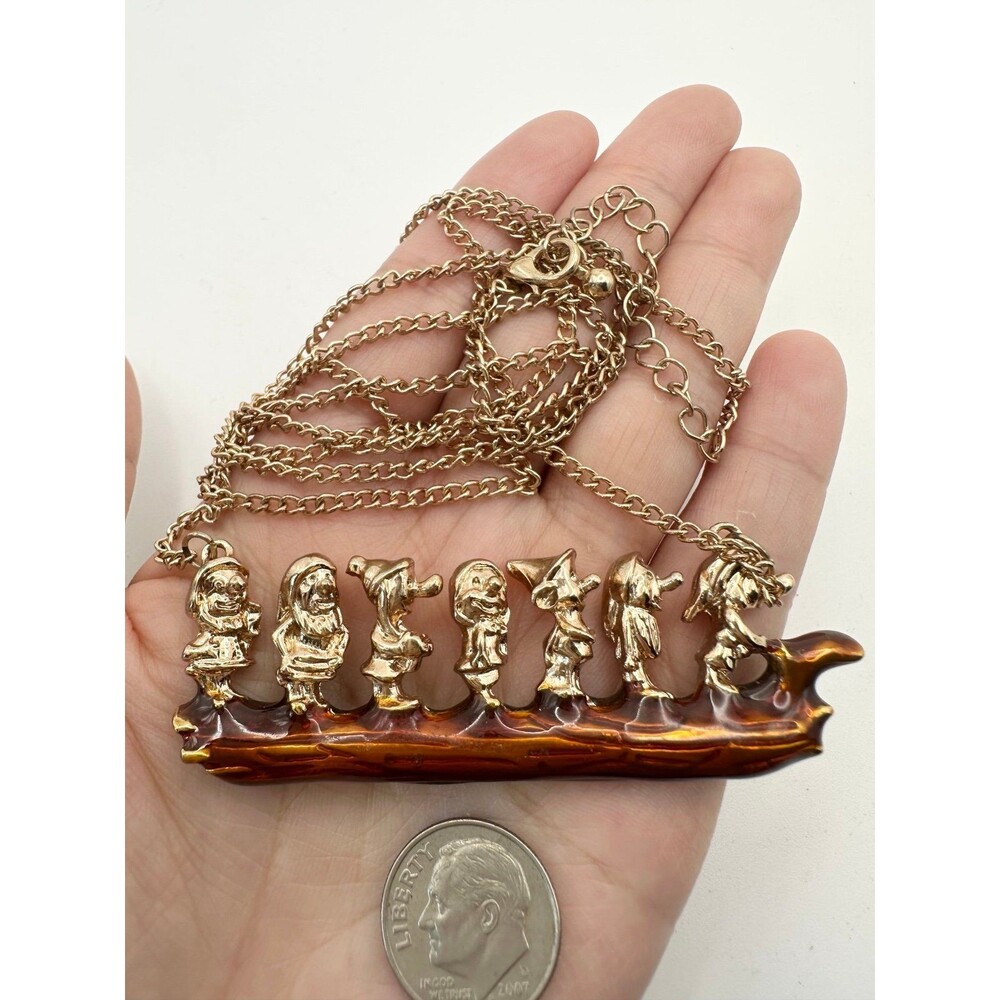 Disney seven dwarfs gold plated long necklace 36”